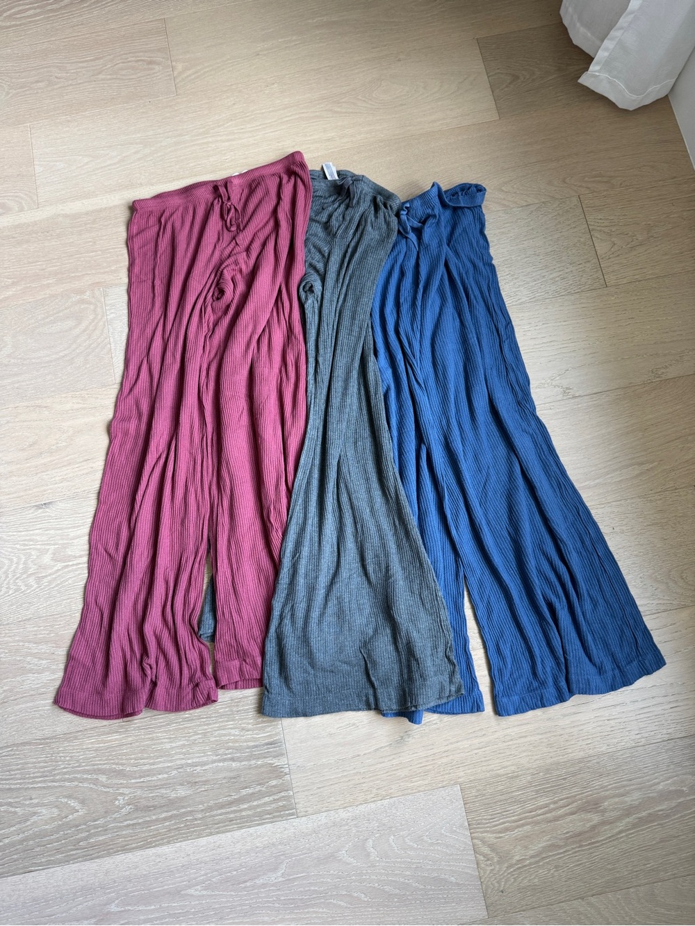 Auden Women’s Cozy Ribbed Wide Leg Pants Bundle - Rose, Gray,  Blue